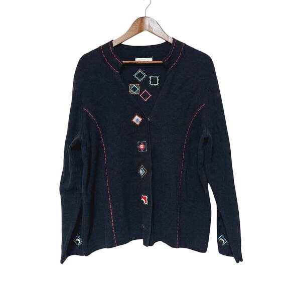 Christopher & Banks Button-Up Cardigan Sweater Women's Sz XL Black Artsy Grandma - Picture 1 of 11